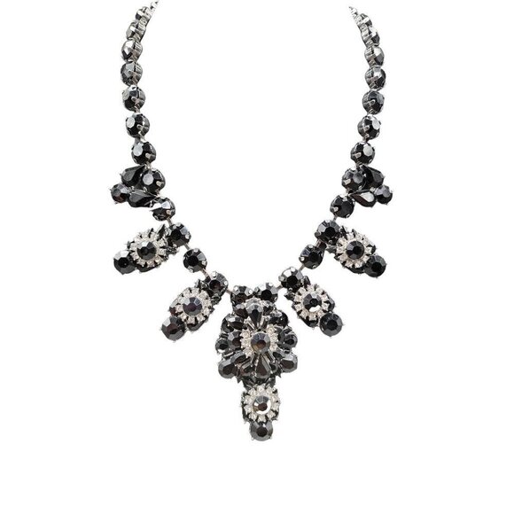 Charming Charlie Vintage Statement Necklace Large Black & Clear Rhinestone 20" - Picture 1 of 16